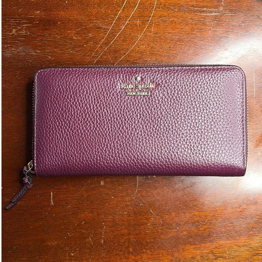 Kate Spade Plum Pebbled Leather Zip Around Continental Wallet PWRU5066